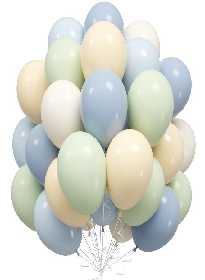 Sowide Dusty Blue Green Balloons, 50Pcs 12 Inches Baby Blue Light Green Sand White First Birthday Balloons for Boys First Birthday Decoration Party Baby Shower Graduation Decorations - Image 1